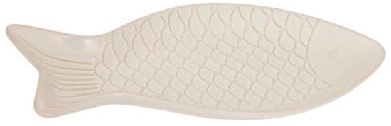 Visvormige serveerschaal van steengoed – wit, 30,7 x 16,3 cm