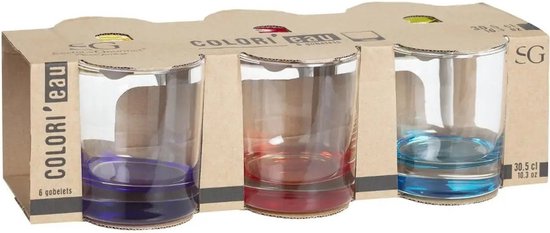 Secret de Gourmet Tumbler glazen - 12x stuks - 300 ml - Coloris - Drinkglazen - Waterglazen