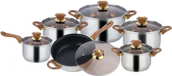 Kinghoff 12-delige pannenset RVS – 6 pannen met deksel, alle warmtebronnen
