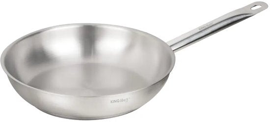 Kinghoff - KH-2019 - Pan - Koekenpan met Stalen Handvat - Zonder Antiaanbaklaag - Inductie Geschikt - Hoge Temperatuur tot 240°C - Voor Vlees, Vis & Groenten - 21CT, RVS - Ø24 cm - Zilver
