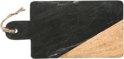 Snijplank - Serveerplank in Zwart Marmer en Mangohout 30 x 15 cm | Snijplank marmer