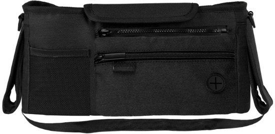 Sipo - Kinderwagen-Organizer - Kinderwagen-Zubehör - Universelle Kinderwagentasche - Multifunktionale Organizer-Tasche für den Kinderwagen mit Fächern & Becherhaltern - Umhängetasche & Aufbewahrungstasche - Wasserabweisend - 34 x 14 x 10 cm - Schwarz