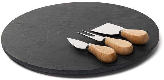Homla - B2STONE Rotating Serving Tray with Knife - Slate Cheese Board - Rotating Tapas Plate - Luxury Cheese Serving Board - Appetizer Board - Snack Platter with Rotating System - Ø30 cm - Black