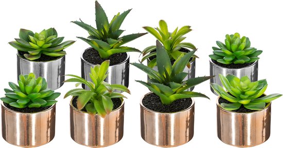 Atmosphera kunstplant in roze keramische pot, hoogte 15 cm