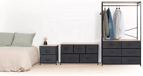 5Five Meuble de rangement Pisa - 5 paniers - gris - 45 x 30 x 114 cm - métal / bois / tissu - rangement
