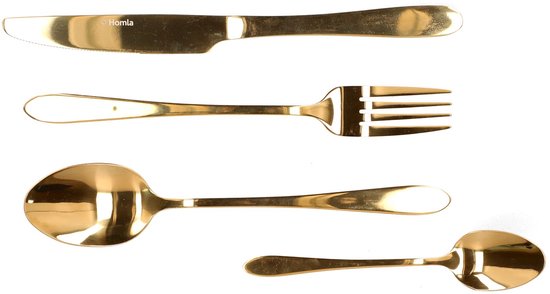 HOMLA - Abele Besteckset - 16-teiliges Luxus-Besteckset - Schillerndes Besteckset - Modernes Tafelbesteck - Löffel, Gabeln & Messer - Edelstahl - Gold