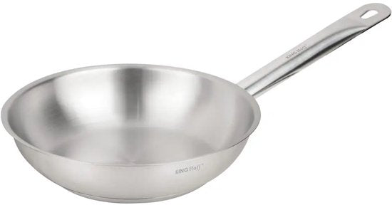 Kinghoff - KH-2018 - Pan - Koekenpan met Stalen Handvat - Zonder Antiaanbaklaag - Inductie Geschikt - Hoge Temperatuur tot 240°C - Voor Vlees, Vis & Groenten - 21CT, RVS - Ø20 cm - Zilver