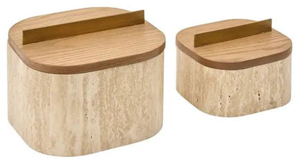Atmosphera Anaya Opbergdozen - Set van 2 stuks - 2,6L - 18x18x13cm - Beige