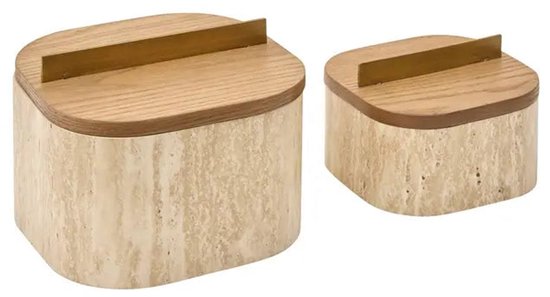 Atmosphera Anaya Opbergdozen - Set van 2 stuks - 2,6L - 18x18x13cm - Beige