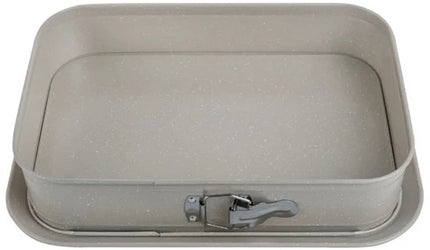 Bakset - Bakvorm met Spatel - Bakvorm met Afneembare Rand - Non-Stick Marmer Coating - Carbon Staal Cakevorm - Rechthoekige Springvorm 39x27 cm - Grijs