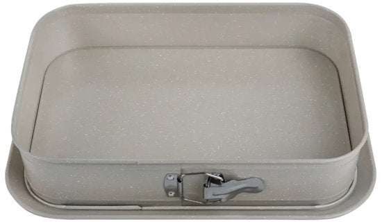 Bakset - Bakvorm met Spatel - Bakvorm met Afneembare Rand - Non-Stick Marmer Coating - Carbon Staal Cakevorm - Rechthoekige Springvorm 39 x 27 cm - Grijs