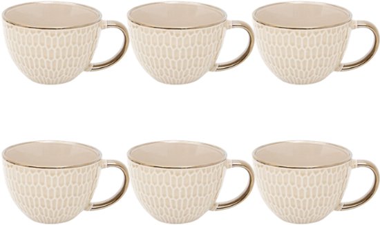 Ontbijtmok met oor, set van 6 – aardewerk, 420 ml, beige