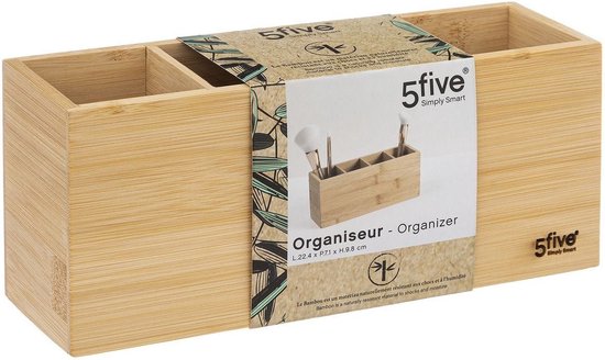 5Five Makeup organizer - 4 compartments - 22.5 x 7 cm - bamboo - Nail polish holder - Makeup holder - Organizers