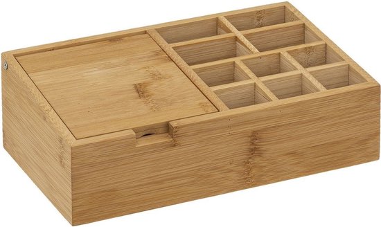 5Five make-up organizer van bamboe – 11 vakken met uitklapbare spiegel – foto 3