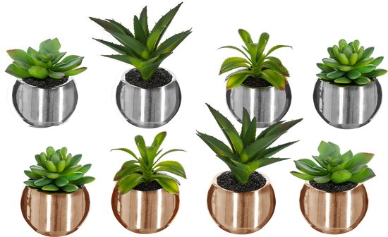 Atmosphera kunstplant in roze keramische pot, hoogte 15 cm