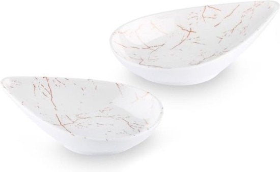 Melamine druppel schaaltjes wit met marmerdesign – 17,5 x 11,5 cm – foto 2