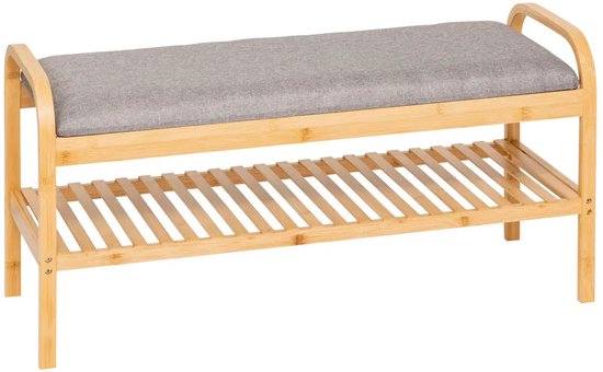 5Five Schoenenrek Bankje - 2-laags - bamboe / kunststof - 90 x 34 x 45 cm - voor 4 paar schoenen