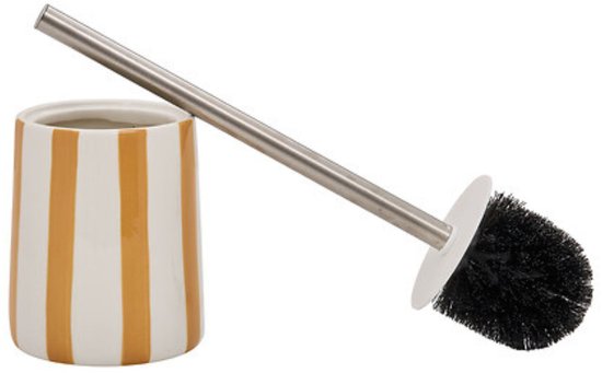 Brosse WC Strio Haute - 39 cm Céramique - Blé - Brosse de toilette - Sur pied - Céramique - Rayures jaunes - Brosse WC autoportante