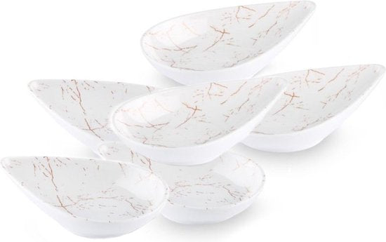 Melamine druppel schaaltjes wit met marmerdesign – 17,5 x 11,5 cm