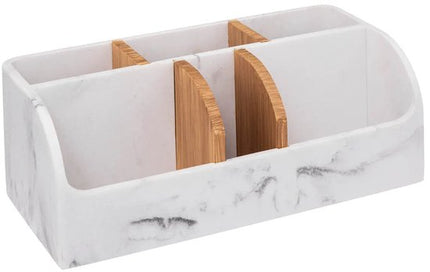 5Five Make-up badkamer sorteer organizer - 6 compartimenten bakje - wit marmer - 25 x 12 x 10 cm - kunststof - pennenbak