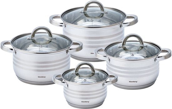Klausberg 7694 kookpannenset 8-delig – RVS, 16 tot 24 cm, met deksels