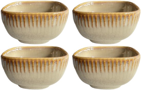 MPLCo - Ombres Mini Dip Bowl - Kom - Set van 4 - Schaaltje voor Saus & Tapas - Oven, Magnetron & Vaatwasser Bestendig - Kleine Serveerschaal Keramiek - 250ml - 10 x 10 x 5.5 cm - Lichtbruin