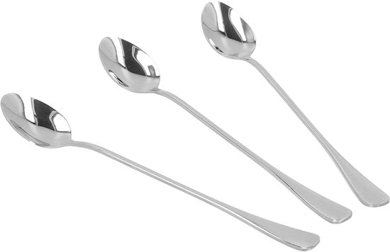 Homla - Stilo Latte Lepels Set - 3 Stuks - Lange Dessertlepels - Cocktaillepels - Koffielepels voor Latte Macchiato - IJslepels - RVS - Zilver