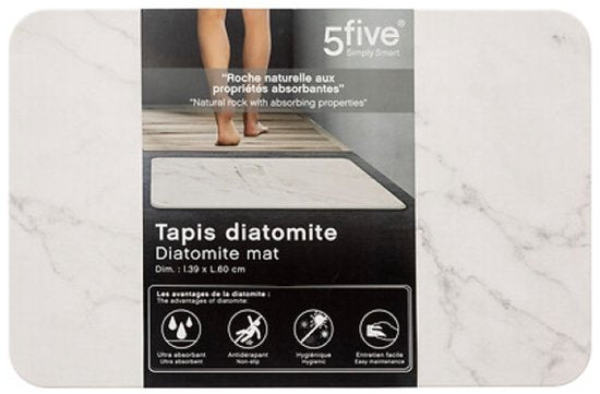 Diatomaceous Earth Bath Mat - Quick-Drying Bathroom Mat - Non-Slip Stone Bath Mat - Absorbent Shower Mat - Durable Diatomite Bath Mat - 60 x 39 cm - White