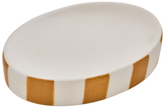 Zeepbakje Strio Keramiek - 13.3 cm Tarwe – Stijlvol Badkameraccessoire - Zeephouder - Gele strepen - Zeep bakje - Keramisch