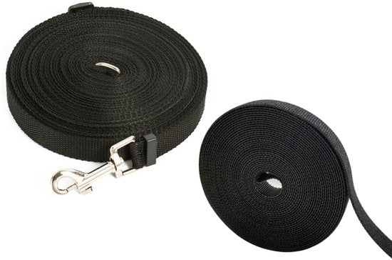 Lange trainingsriem met sluiting, zwarte band, 5 m