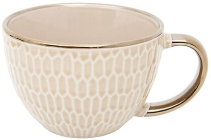 Mok - Ontbijtkom - Keramische Ontbijtbeker - Set van 6 - Grote Koffiemok - Soepkom met Oor - Fajance Kom voor Ontbijt, Muesli en Soep - 420 ml - 14.5 x 11.6 x 7.8 cm - Beige