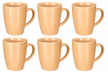 Koffie en Thee mokken - Set van 6 - Mok - Keramische Koffiemok - Aardewerk Theemok - Glanzende Koffiebeker - Moderne Mok - 330 ml - 8.5 x 11.5 x 10.5 cm - Beige - Set van 6 stuks