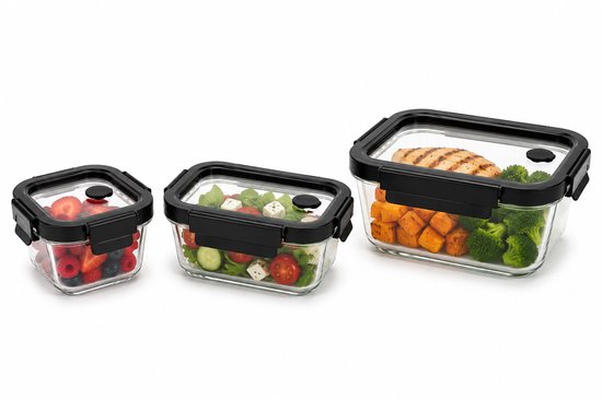 Ensemble de 6 boîtes de conservation en verre - Récipients pour meal prep - Lunchbox en verre avec couvercle - 0,32 L, 0,37 L & 0,5 L