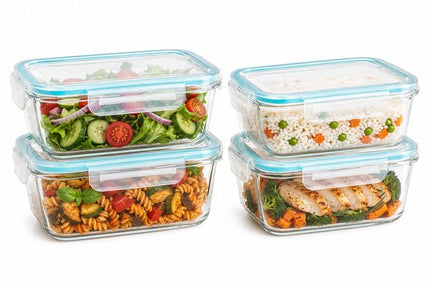 Vershoudbakjes Glas Set van 4 - Meal Prep Bakjes 1.18L - Glazen Diepvriesbakjes met Deksel - Lunchbox Glas