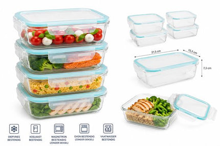 Vershoudbakjes Glas Set van 4 - Meal Prep Bakjes 1.18L - Glazen Diepvriesbakjes met Deksel - Lunchbox Glas
