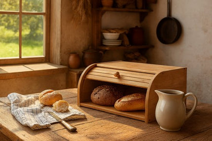 MPLCo - Bamboe Broodtrommel met Roldeksel - Broodtrommel voor Brood, Bolletjes & Gebak - Houten Brooddoos met Schuifdeksel - Ruime Broodbewaarbox - 40 x 27.5 x 17.5 cm - Bruin