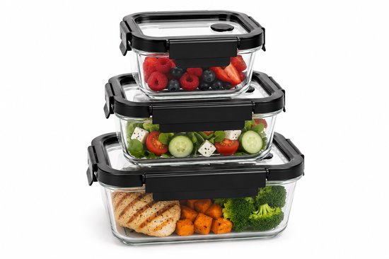 Ensemble de 6 boîtes de conservation en verre - Récipients pour meal prep - Lunchbox en verre avec couvercle - 0,32 L, 0,37 L & 0,5 L
