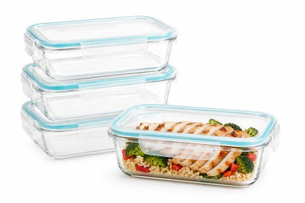 Vershoudbakjes Glas Set van 4 - Meal Prep Bakjes 1.18L - Glazen Diepvriesbakjes met Deksel - Lunchbox Glas