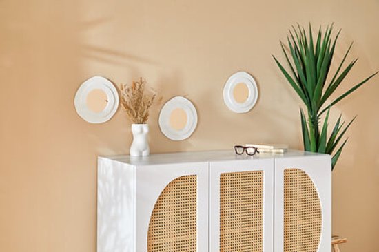 Wall Mirrors - Bathroom Mirrors - Set of 3 - Round Wall Mirrors - MDF Decorative Mirrors - Modern Wall Decor for Living Room, Hallway, Bedroom & Bathroom - Ø25 cm - White