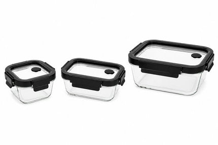 Vershoudbakjes Glas Set van 3 - Meal Prep Bakjes - Glazen Lunchbox met Deksel - 0.32L, 0.37L & 0.5L