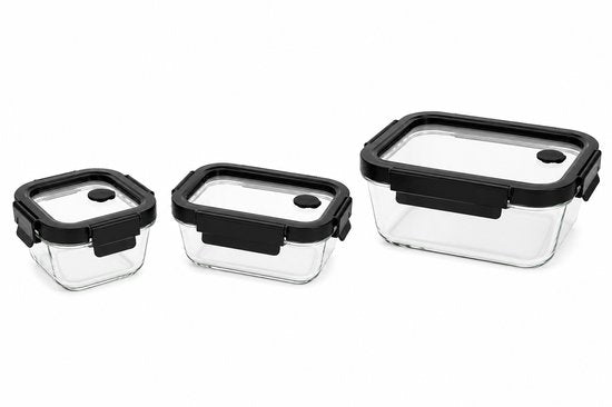 Vershoudbakjes Glas Set van 3 - Meal Prep Bakjes - Glazen Lunchbox met Deksel - 0.32L, 0.37L & 0.5L
