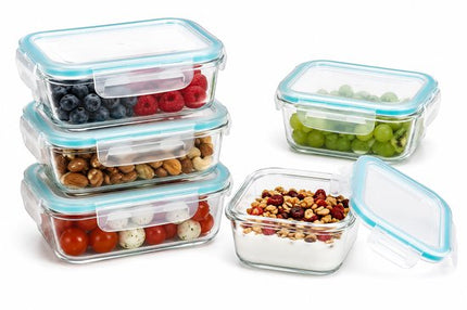 Vershoudbakjes Glas Set van 5 - Kleine Meal Prep Bakjes 330ml - Glazen Diepvriesbakjes met Deksel - Lunchbox Snackbakjes