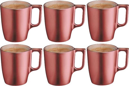 Mok - Moderne Koffiemokken - Glazen Mok - Set van 6 - Luxe Drinkglazen Voor Koffie & Thee - 250ml - 10.4 x 10.4 x 9.2 cm - Rood