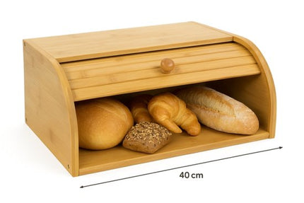 MPLCo - Bamboe Broodtrommel met Roldeksel - Broodtrommel voor Brood, Bolletjes & Gebak - Houten Brooddoos met Schuifdeksel - Ruime Broodbewaarbox - 40 x 27.5 x 17.5 cm - Bruin