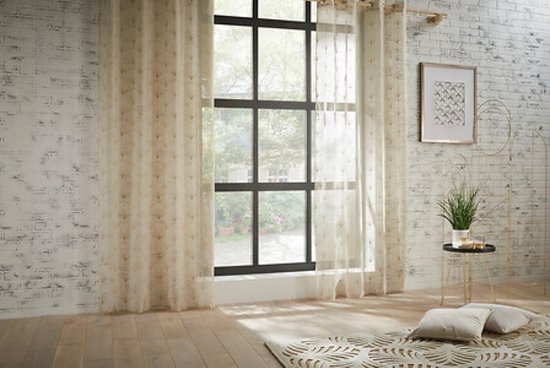 Mia Gordijnen - Transparante Gordijnen - Luchtige Raamgordijnen - Sfeervolle Woonkamer & Slaapkamer Gordijnen - Geborduurde Vitrage - 140 x 240 cm - Beige Linnenlook