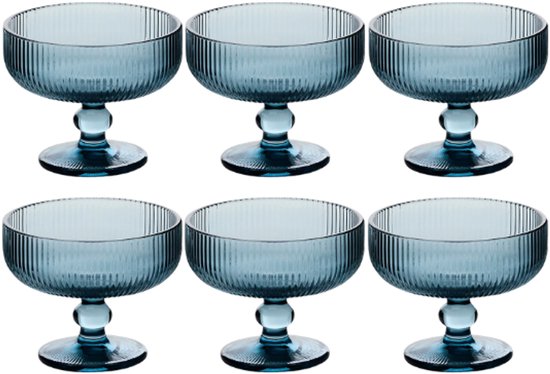 Eisschale - Eisbecher - Eisbecher - 6er-Set - Dessertschale aus Glas - Schale für Eis, Desserts, Obst & Snacks - Spülmaschinenfest - 340 ml - Blau