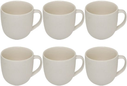 Strata Mok Set - Koffiemok - Set van 6 - Porseleinen Mok - Theemok van New Bone China - Moderne Bekers - Magnetron & Vaatwasser Bestendig - 210ml - Wit