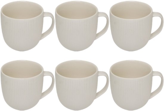 Strata Mok Set - Koffiemok - Set van 6 - Porseleinen Mok - Theemok van New Bone China - Moderne Bekers - Magnetron & Vaatwasser Bestendig - 210ml - Wit