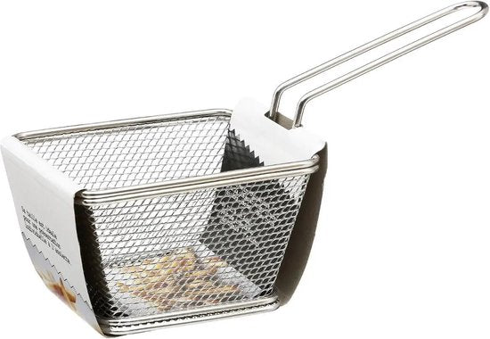 Secret de Gourmet Frietmandje/serveermandje - zilver - RVS - 20,5 x 9 x 11 cm - Patat/snacks serveren in een mandje