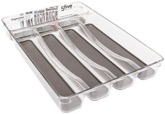 Tidy Smart besteklade organizer met 5 vakken – set van 2, anti-slip, grijs – foto 3